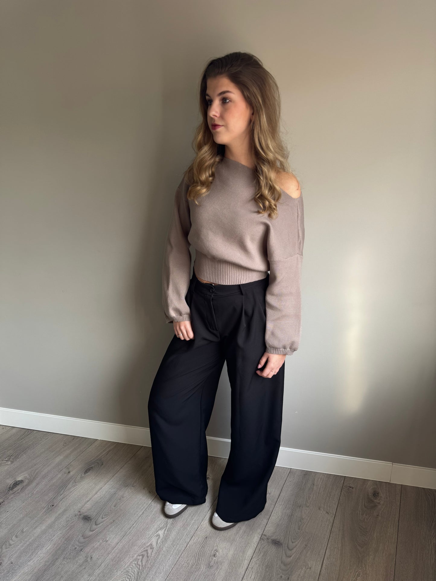Danielle off shoulder trui taupe