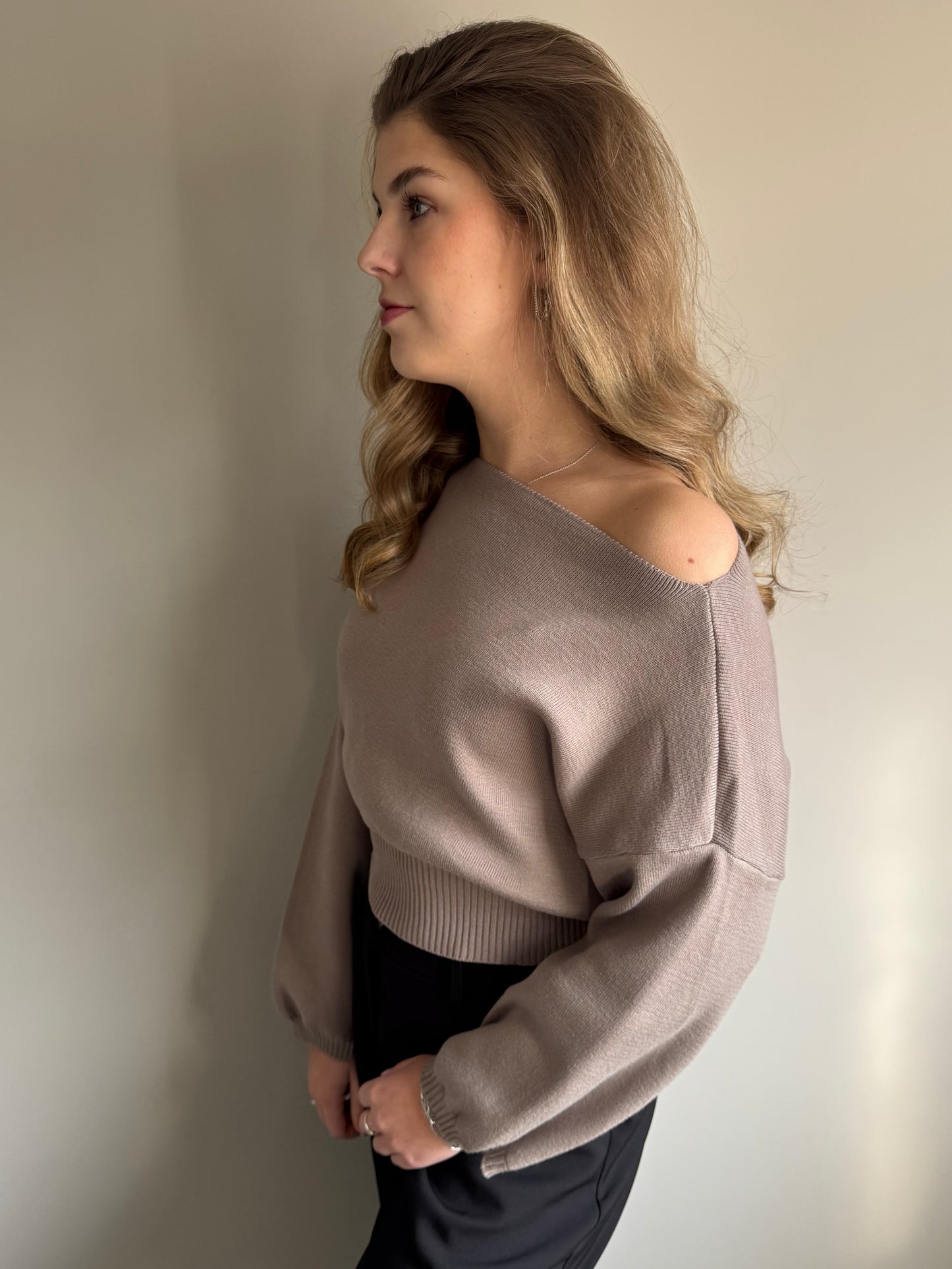 Danielle off shoulder trui taupe